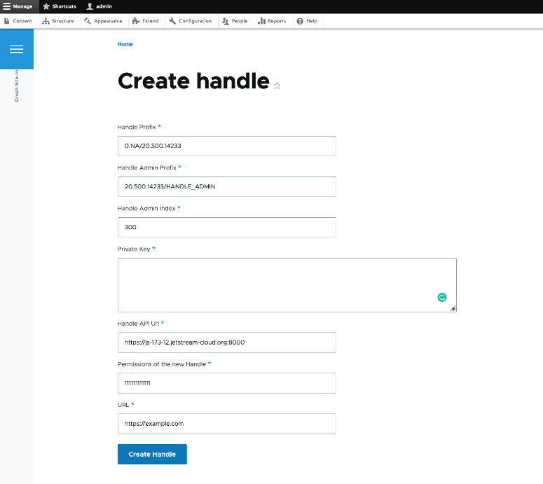 Create handle page